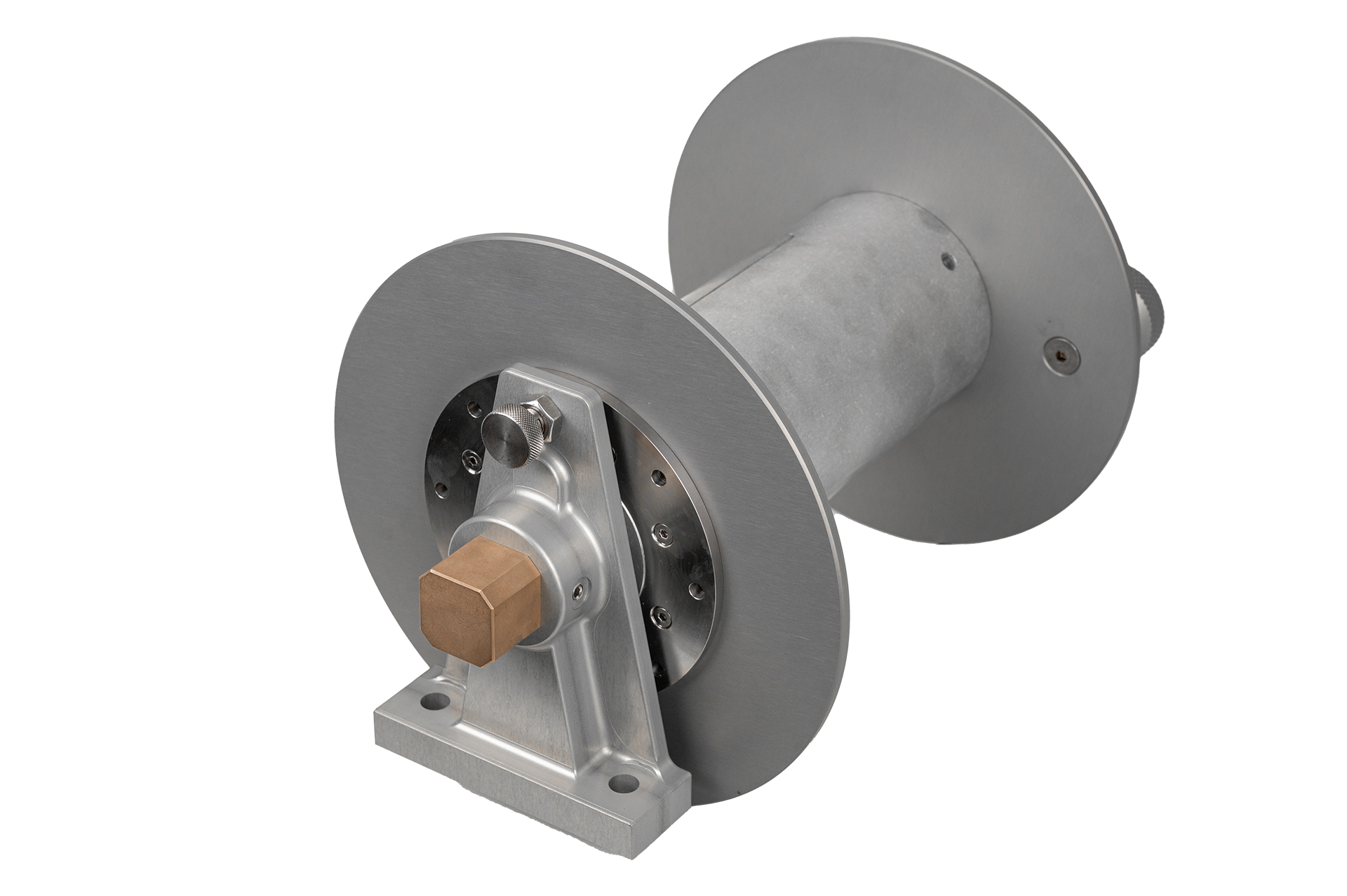 Revel Industries – Air Reel Industry A stainless steel air reel featuring a metal shaft and a protective metal cover