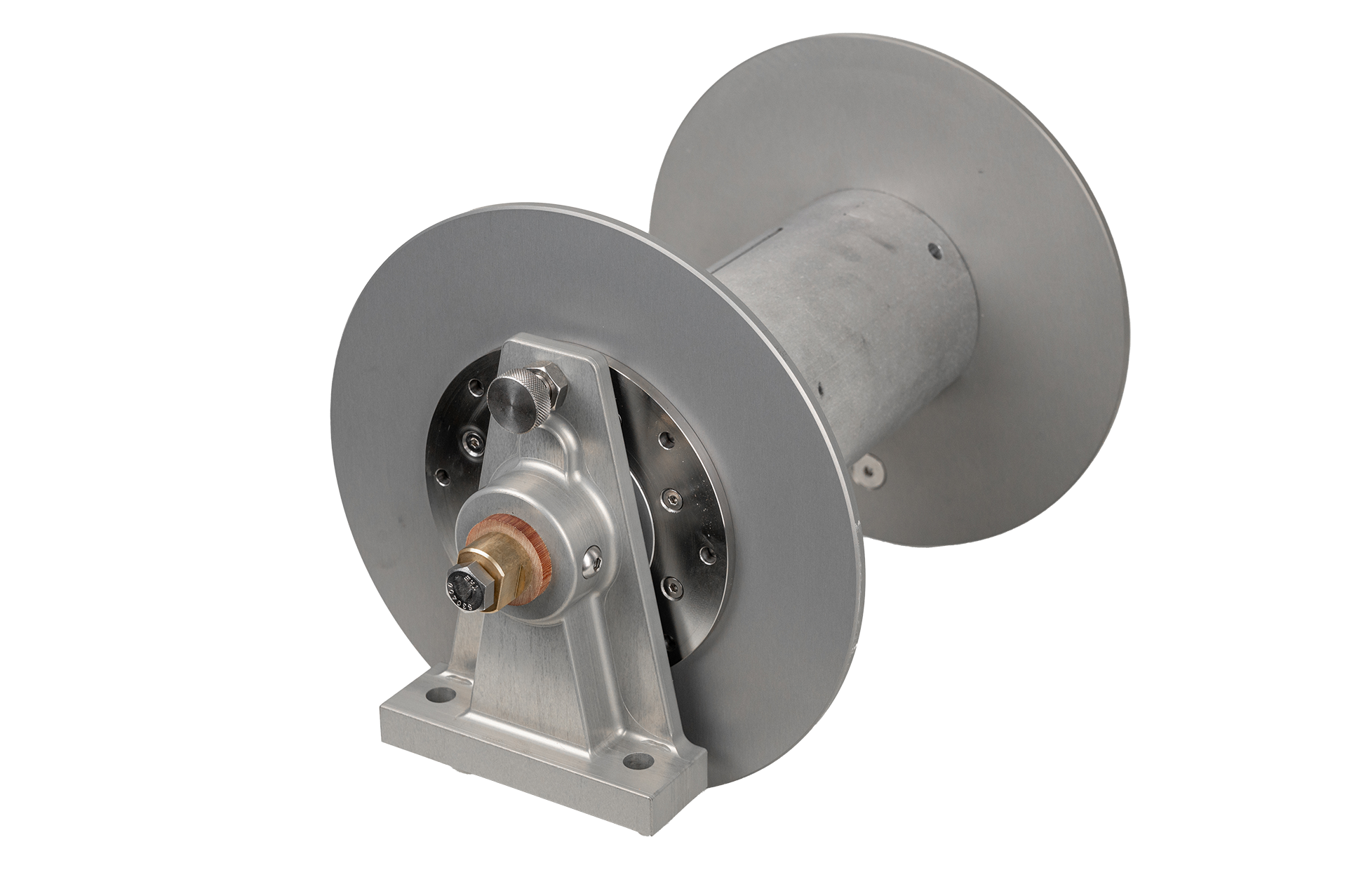 Revel Industries – Stainless Cable Reel Stainless steel cable reel featuring a robust metal shaft and a durable metal cover, designed for strength and longevity