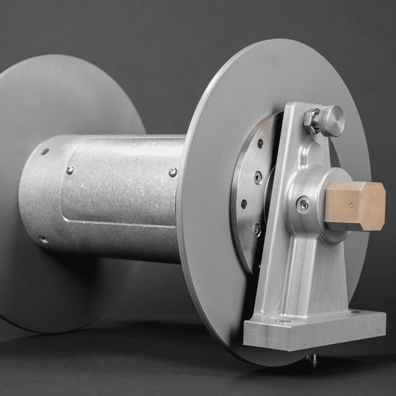 A metal-handled air reel featuring a metal spool, designed for efficient line management and storage